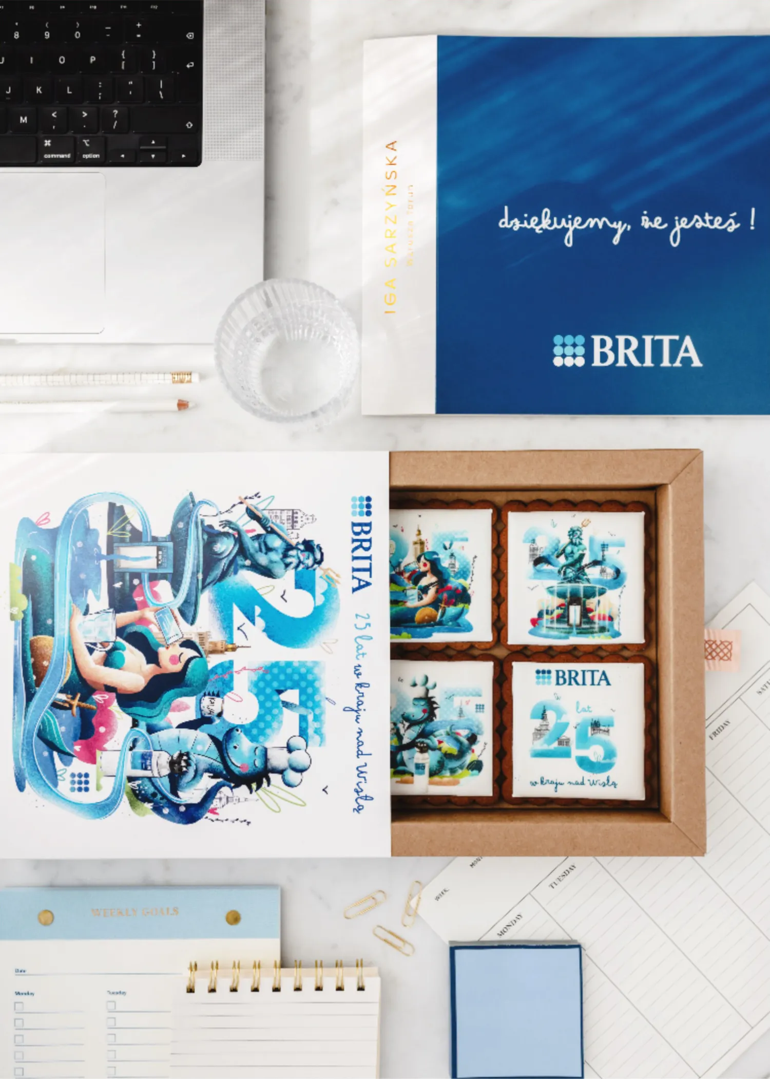 Pierniczki Igi Sarzyńskiej w eleganckim pudełku z logo i grafiką promującą markę Brita